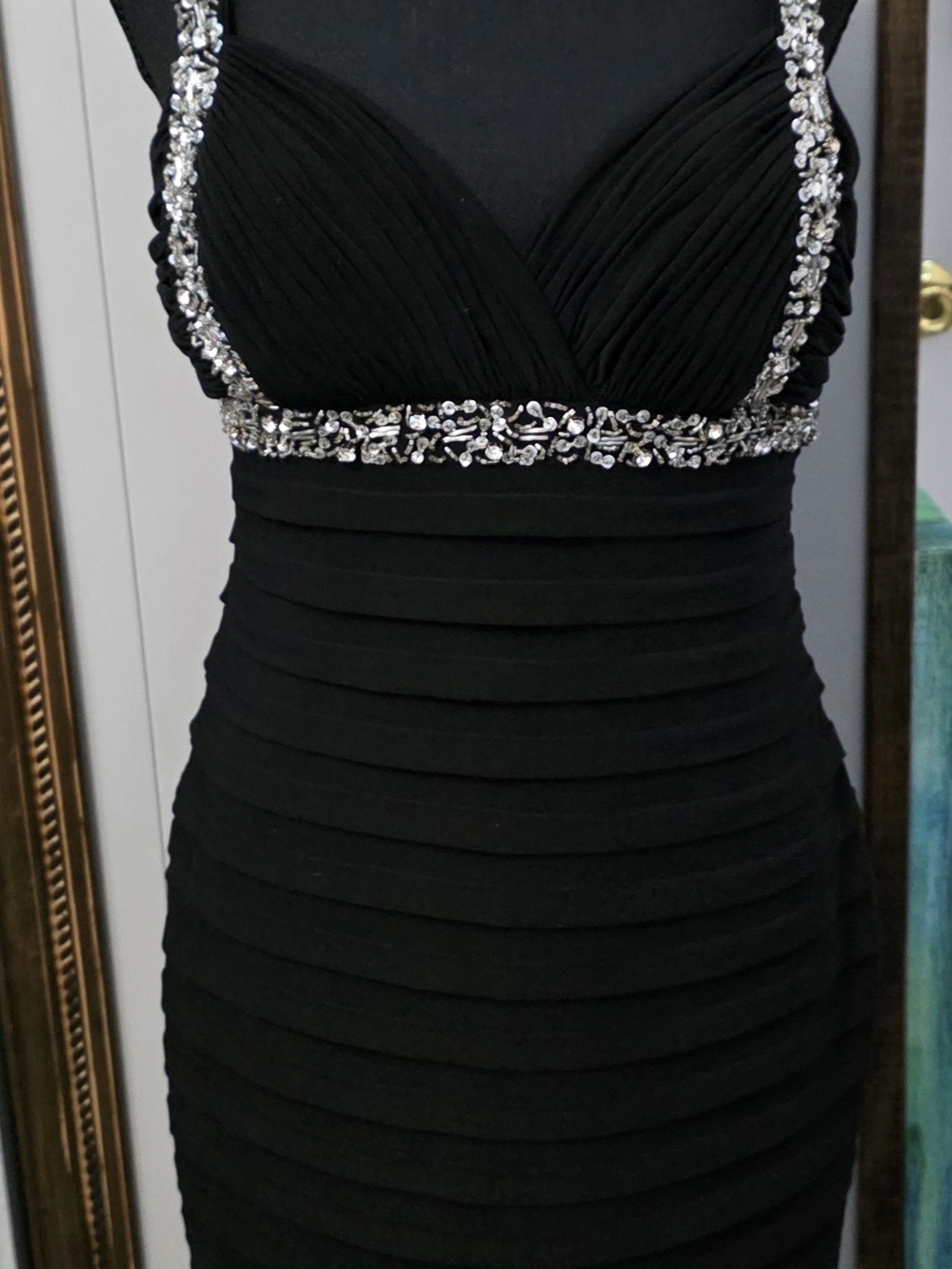 Betsy & Adam Black Dress with Silver Bead Trim